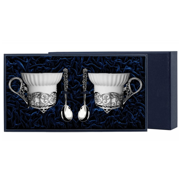 картинка Набор чаш/чайн Кружевные узоры+лож (4пр) +футляр