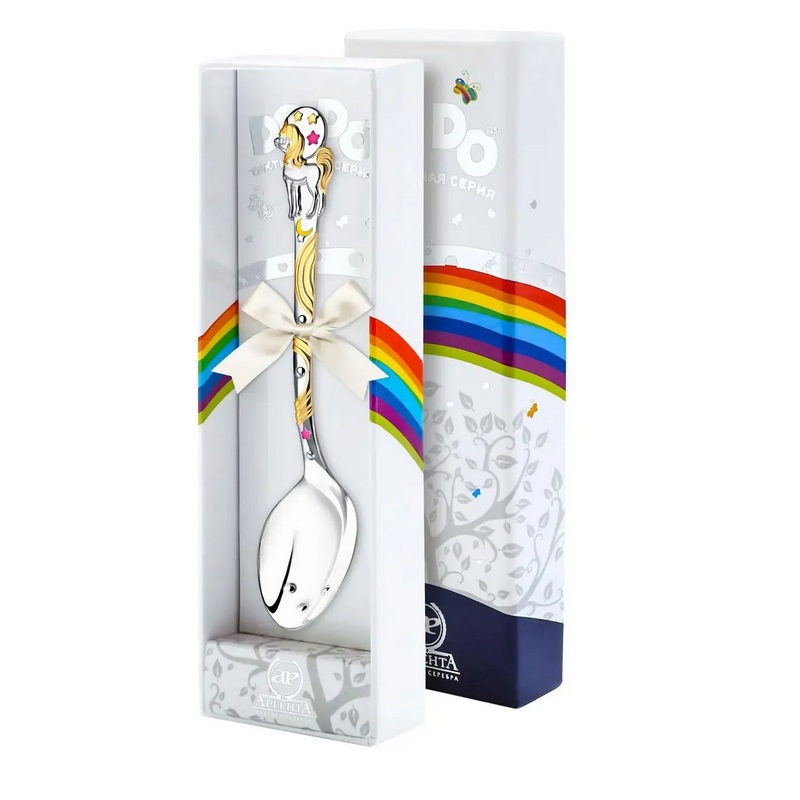 картинка Ложка детская DODO Единорог ч/п с розовой эмалью + футляр