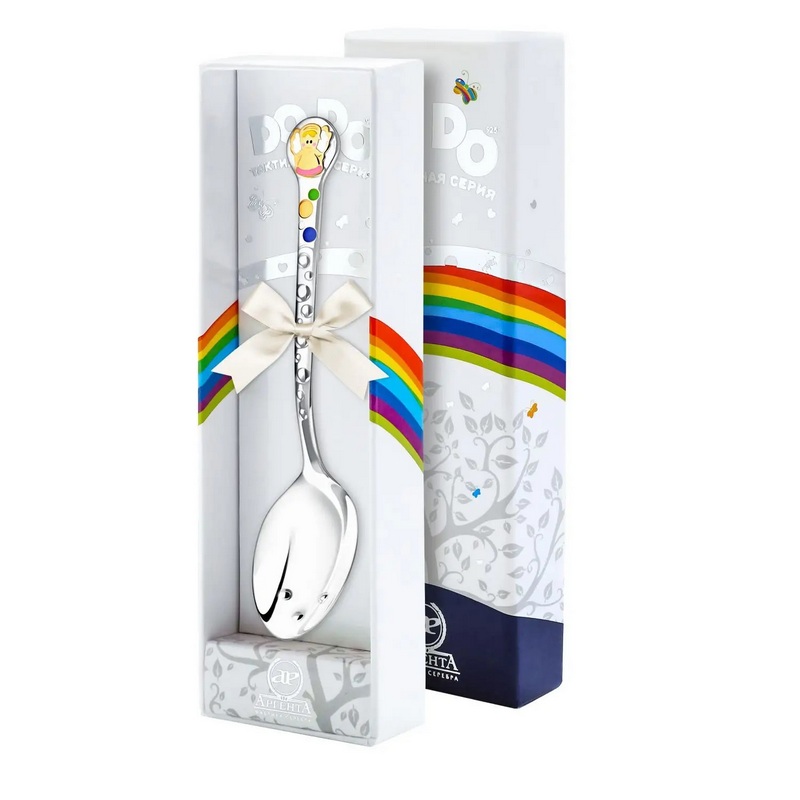 картинка Ложка детская DODO Ангелочек ч/п с розовой эмалью + футляр