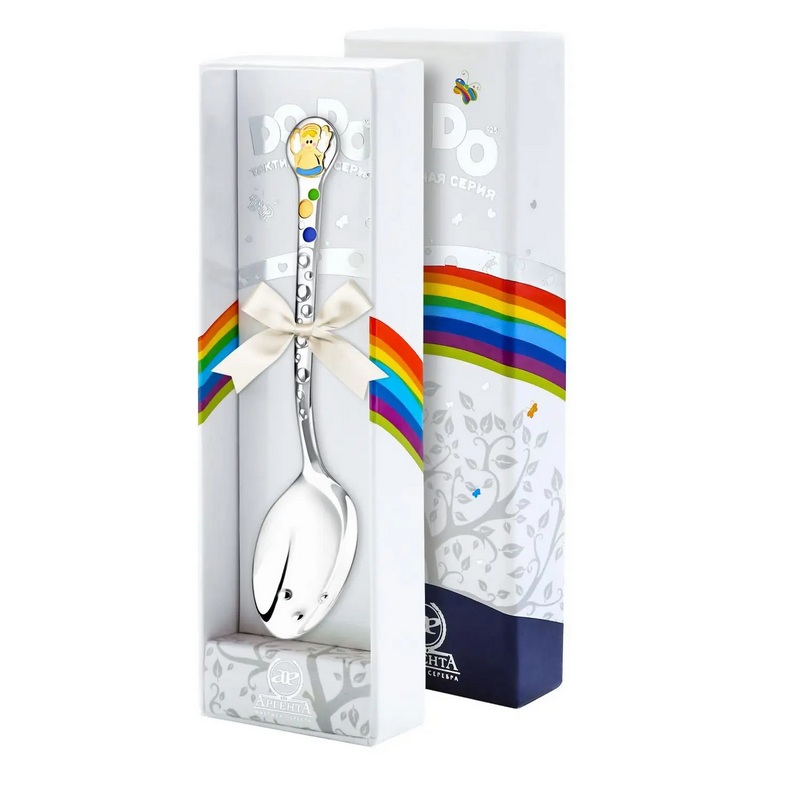 картинка Ложка детская DODO Ангелочек ч/п с голубой эмалью + футляр