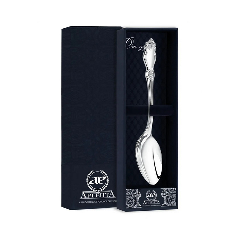 картинка Ложка чайная Серебряная роза + футляр