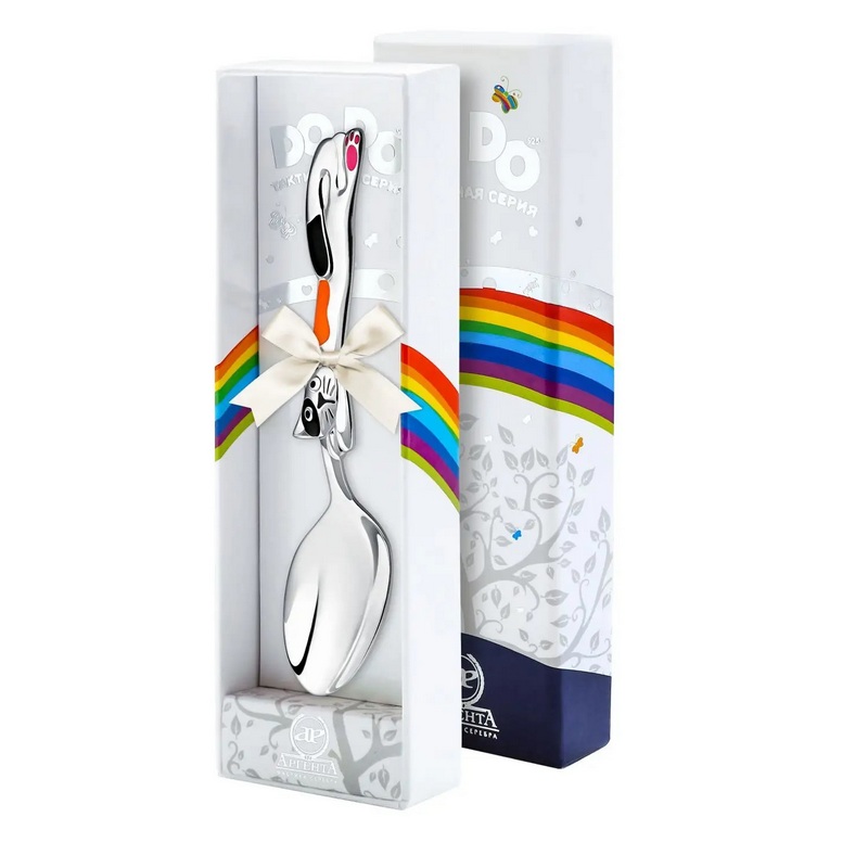 картинка Ложка детская DODO Котик с рыжей эмалью+футляр