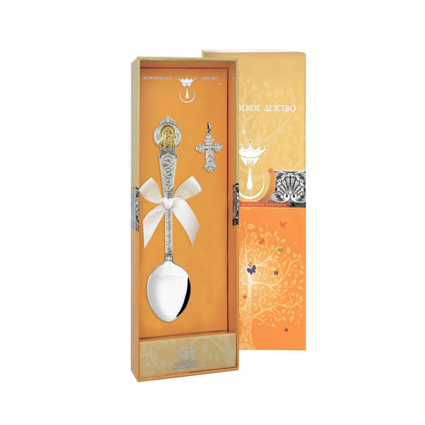 картинка Набор Крестильный с ложкой Казанская Божья Матерь ч/п +