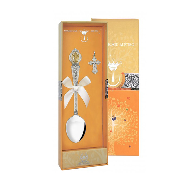 картинка Набор Крестильный с ложкой Ангел Хранитель ч/п+футляр