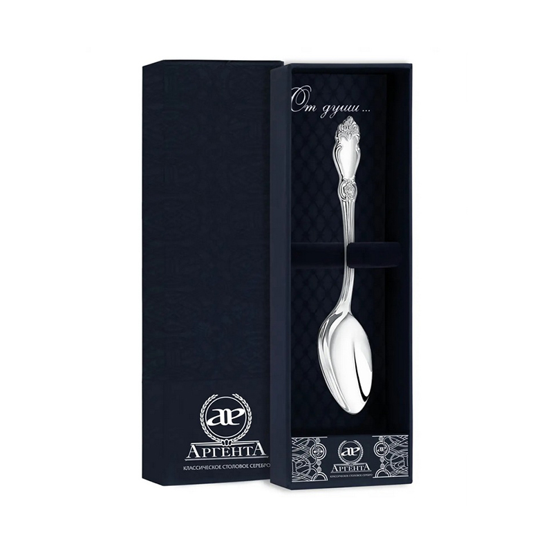 картинка Ложка кофейная Серебряная роза + футляр
