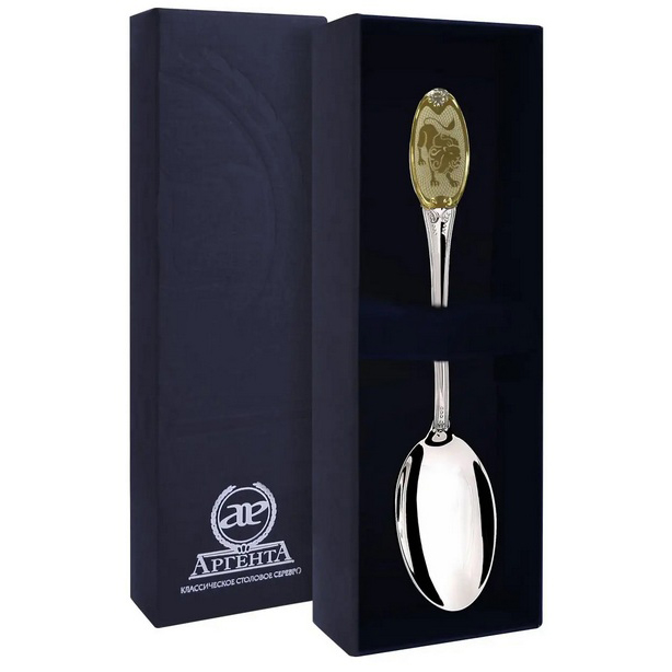 картинка Ложка чайная с логотипом Лев + футляр